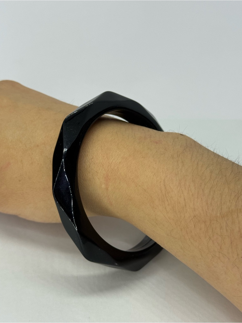 Classic Faceted Black Bangle Bracelet